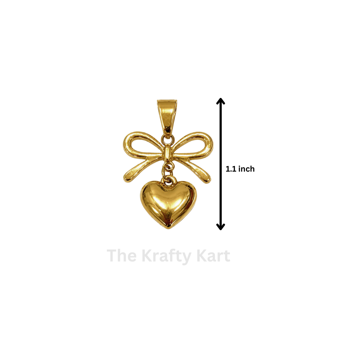 Anti-Tarnish Heart & Bow Charm Pendant