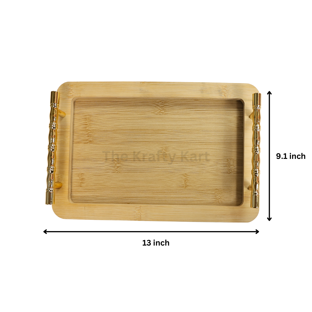 Rectangle Wooden Tray With Golden Handles (A)