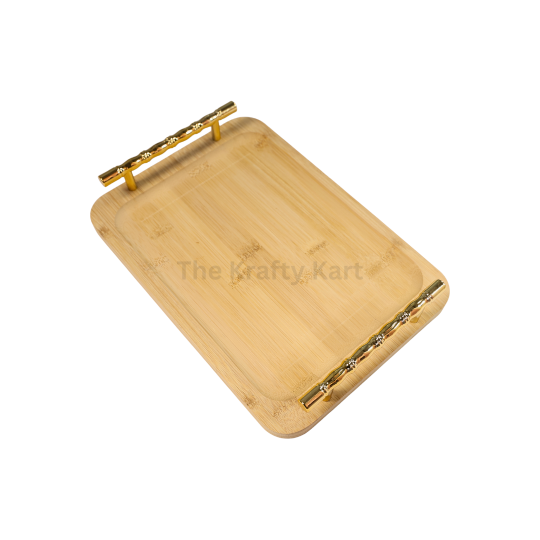 Rectangle Wooden Tray With Golden Handles (B)