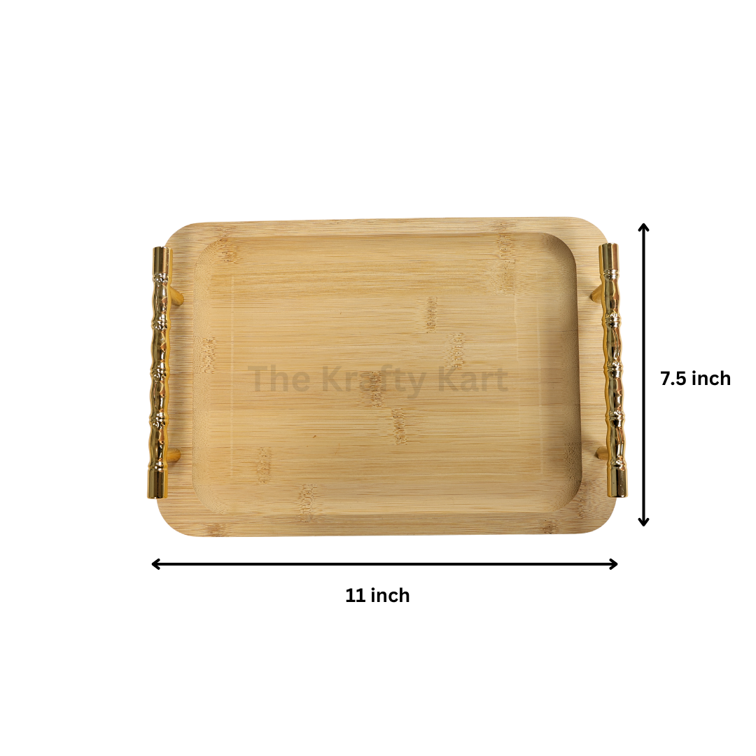 Rectangle Wooden Tray With Golden Handles (B)