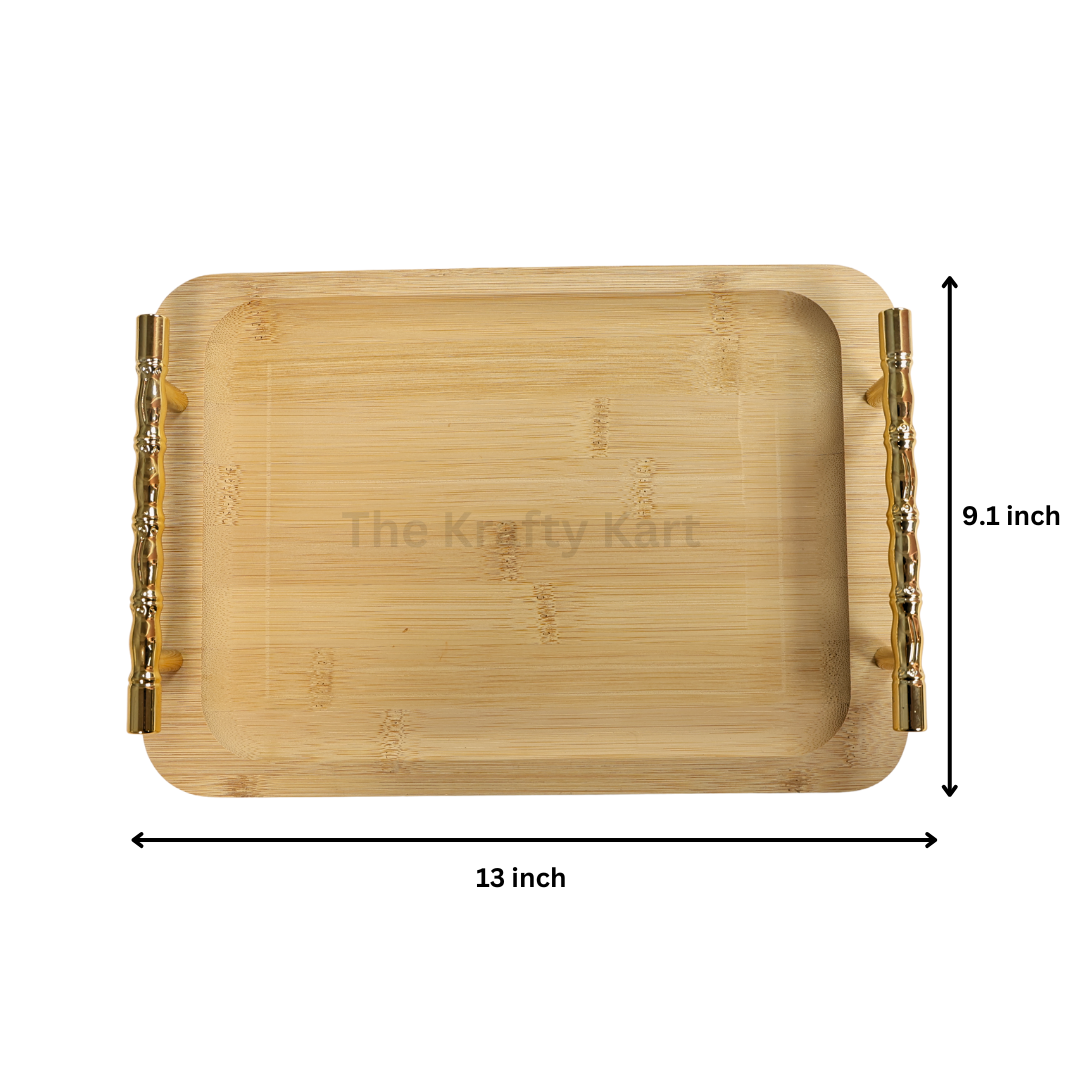 Rectangle Wooden Tray With Golden Handles (B)