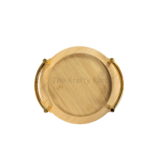 Round Wooden Tray With Golden Handles