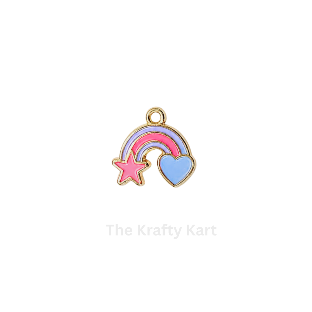Anti Tarnish Charm - Rainbow With Star & Heart