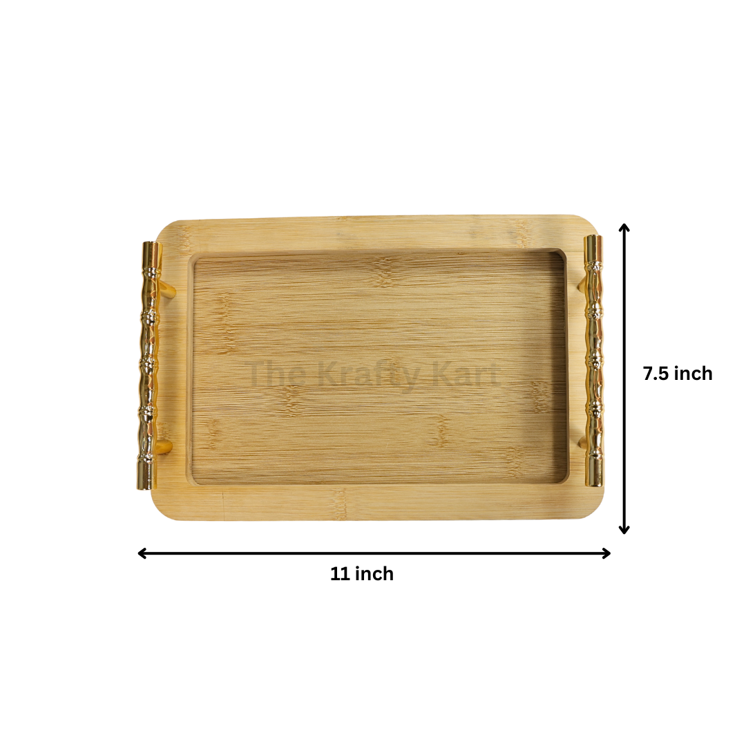 Rectangle Wooden Tray With Golden Handles (A)