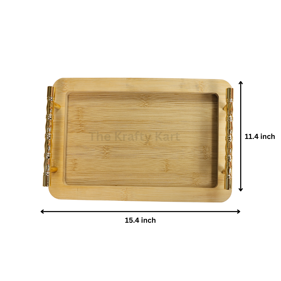 Rectangle Wooden Tray With Golden Handles (A)
