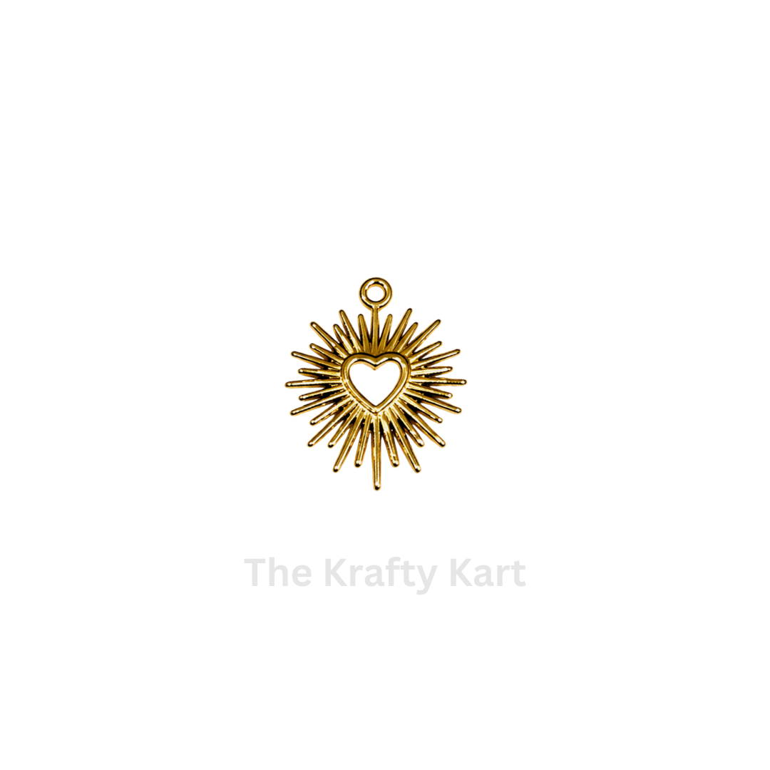 Anti-Tarnish Sunburst Heart Charm Pendant