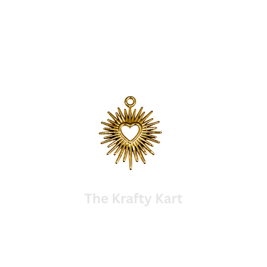 Anti-Tarnish Sunburst Heart Charm Pendant