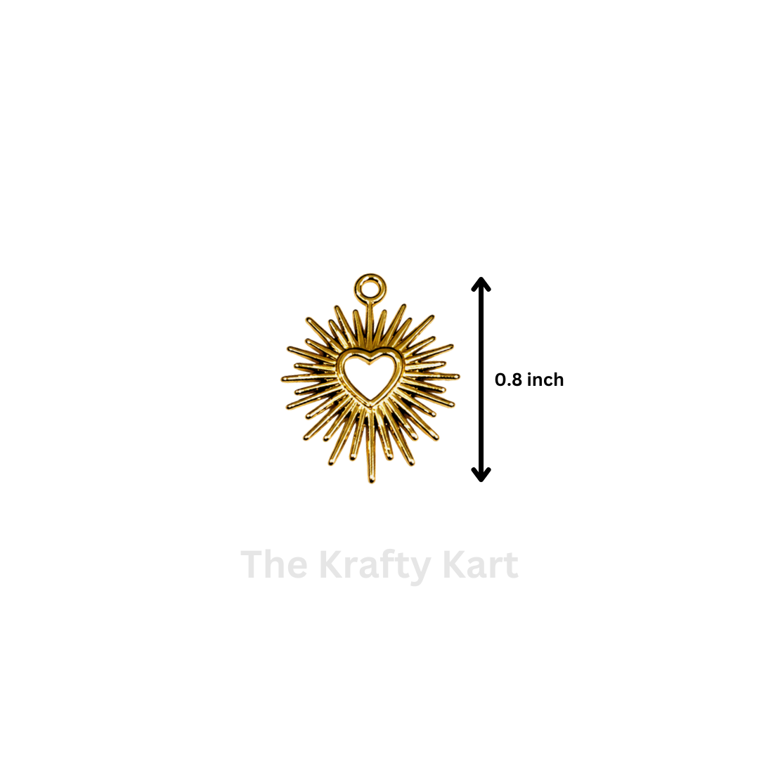 Anti-Tarnish Sunburst Heart Charm Pendant