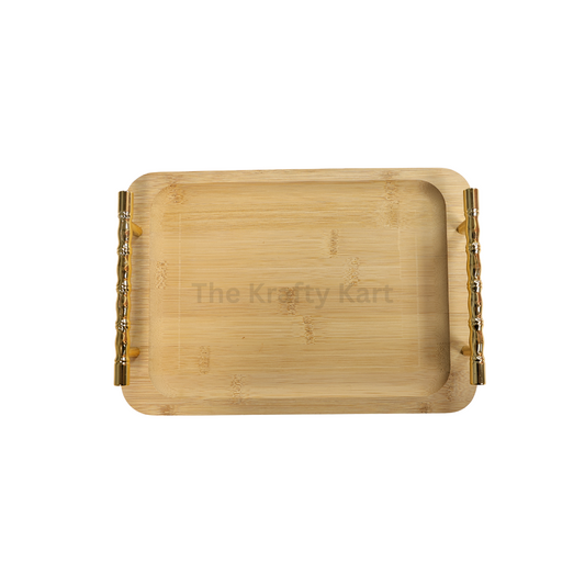 Rectangle Wooden Tray With Golden Handles (B)