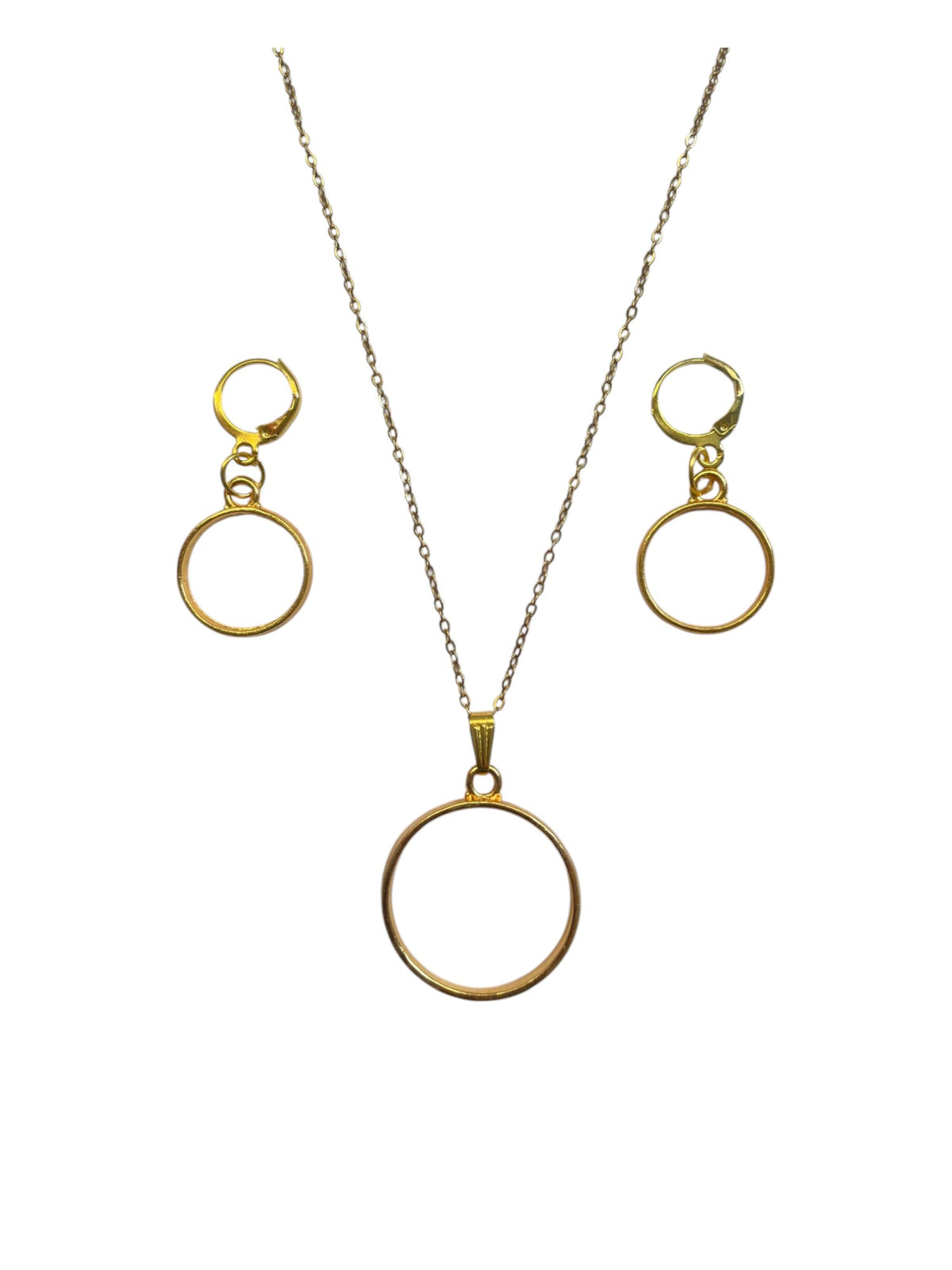 BIG PENDANT & EARRING SET (GOLDEN)